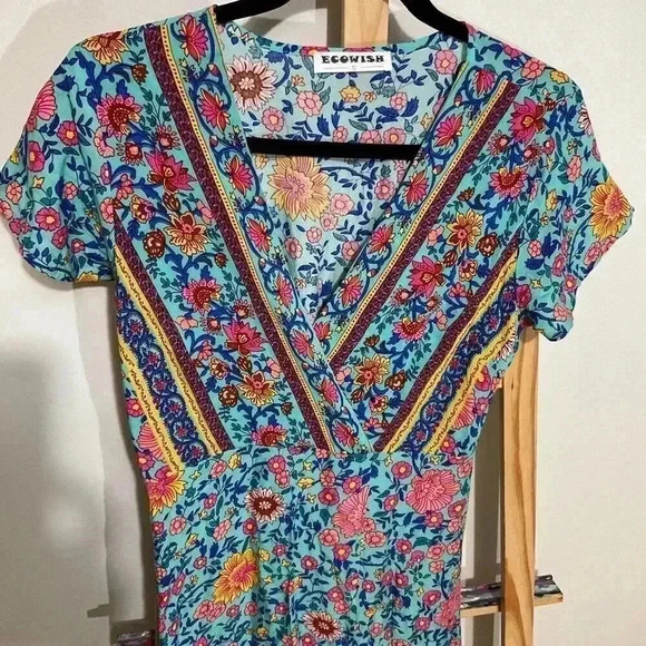 Ecowish Bohemian Floral Wrap Dress V-Neck Women’s Size Small Maxi - Picture 6 of 11